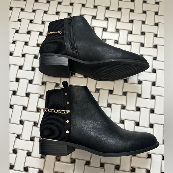 Black Ankle Boots with Gold Chain Detail - Picture 1 of 7